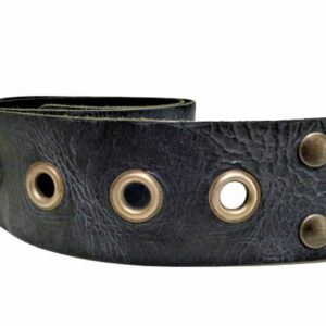 Black Leather Belt, Grommets, Vintage Women Waist Belt With Snap Button Closure, Wide Hip Cinch