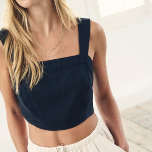 Black Linen-blend Cami Crop Top