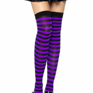 Black Purple Striped Nylon Stockings