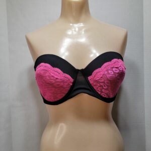 Black W/ Pink Lace Strapless Underwire Bra - Size 40C in Black/Pink, Women's