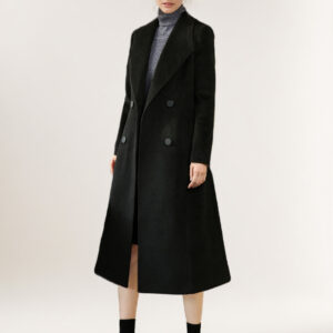 Black Wool Coat For Woman Sash Winter Outerwear 2024