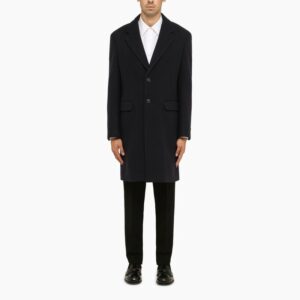 Blue single-breasted wool coat