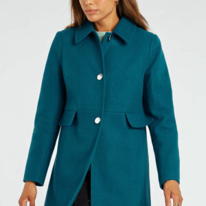 Bonmarche Teal Longline Faux Wool Coat, Size: 10