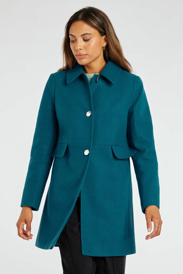 Bonmarche Teal Longline Faux Wool Coat, Size: 10