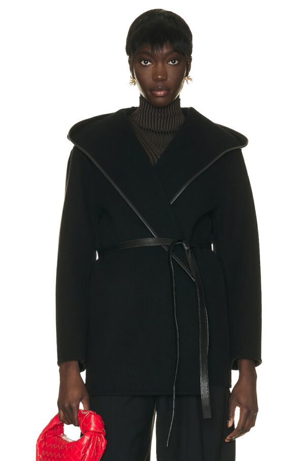 Bottega Veneta Double Wrap Wool Coat in Black - Black. Size 40 (also in ).