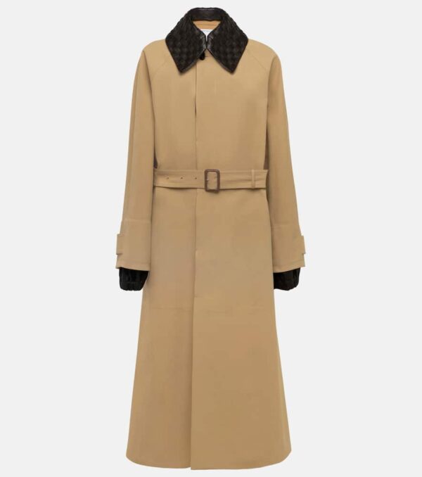 Bottega Veneta Leather-trimmed cotton-blend trench coat