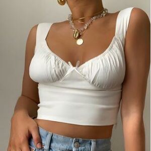 Bow Detail Cropped Bustier Top White - L