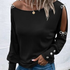 Bowknot Decor Cold Shoulder Casual Top