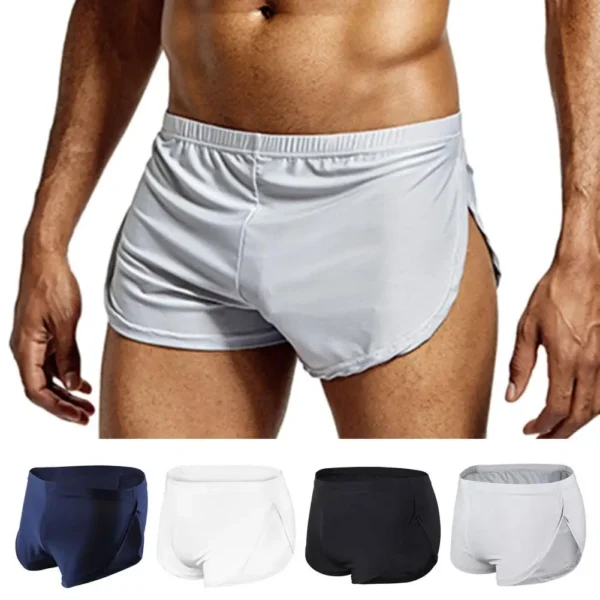 Breathable Men Panties Breathable Men's Low-rise Shorts Elastic Waist Side Split Ice Silk Lounge Underpants for Sleepwear Solid