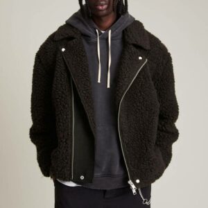 Brown Teddy Wool Blend Biker Coat