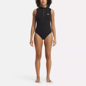 Women's High Neck One Piece Swimsuit with Center-Front Zipper and Collar in