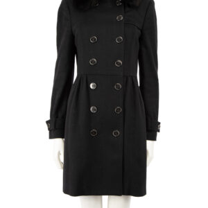 Burberry Black Wool Fur Trim Mid-Length Coat