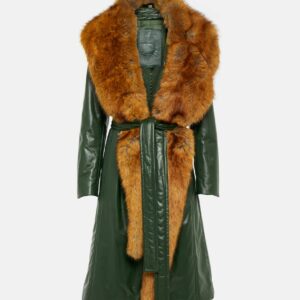 Burberry Faux fur-trimmed leather coat