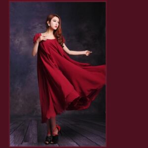 Burgundy Green or Black Chiffon Layered Expansion Maternity Maxi Dress w/ Belt