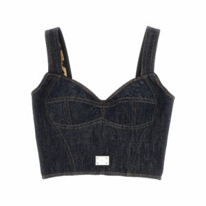 Bustier in denim con placca logo