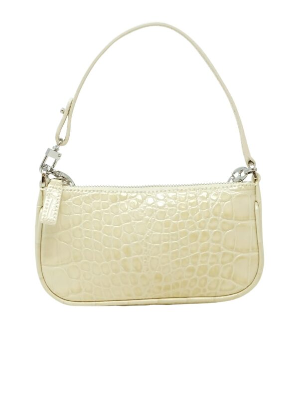 By Far Mini Rachel Cream Croco Leather Handbag