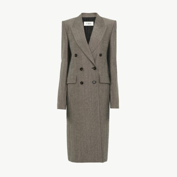 CHLOÉ Tailored coat in wool & cotton tweed Black Size 8 100% Wool, Horn Bubalus Bubalis, Farmed, COO India