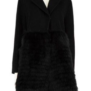 CO Black Wool Mid-Length Fur Trim Coat