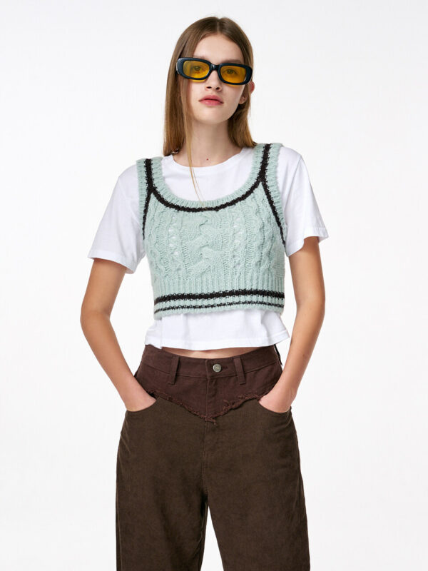 Cable Crop Knit Bustier - Mint