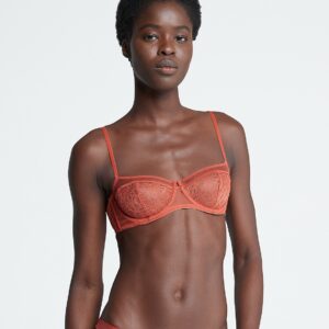 Calvin Klein Women's CK Black Graphic Lace Unlined Balconette Bra - Orange - 32A