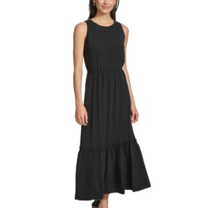 Calvin Klein Women's Cinched-Waist Ruffled-Hem Maxi Dress - Black