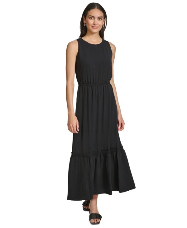 Calvin Klein Women's Cinched-Waist Ruffled-Hem Maxi Dress - Black