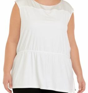 Calvin Klein Women's Plus Size Cinched Waist Tunic, White, 0X