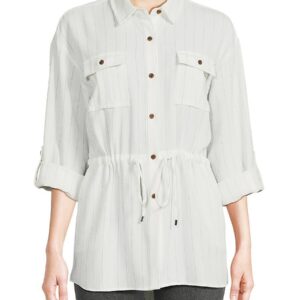 Calvin Klein Women's Striped Cinched Waist Shirt - Soft White - Size XS