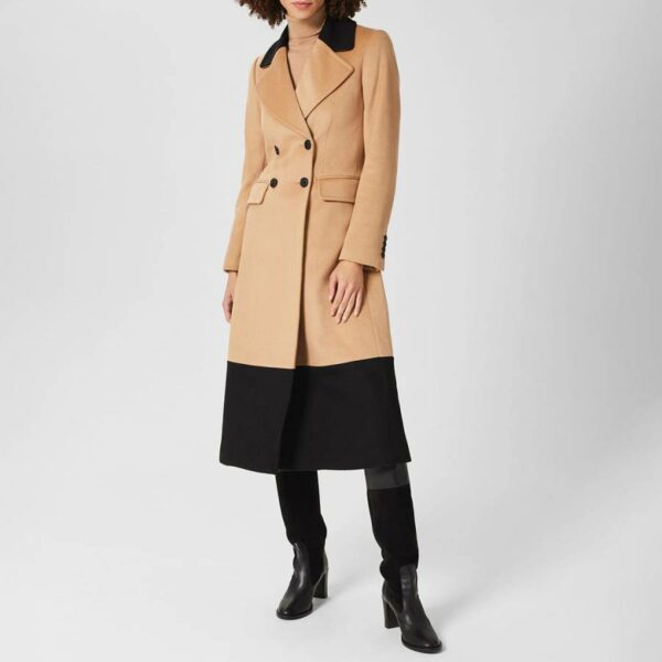 Camel Jacqueline Colour Block Wool Coat