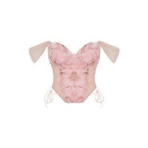 Cap-Sleeve Floral Bustier Top Pink - L