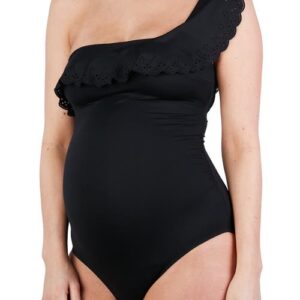 Cache Coeur Bloom One-Shoulder One-Piece Maternity Swimsuit in Black at Nordstrom, Size Small