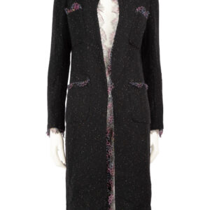 Chanel 2010 Black Wool Tweed Lace Trimmed Coat