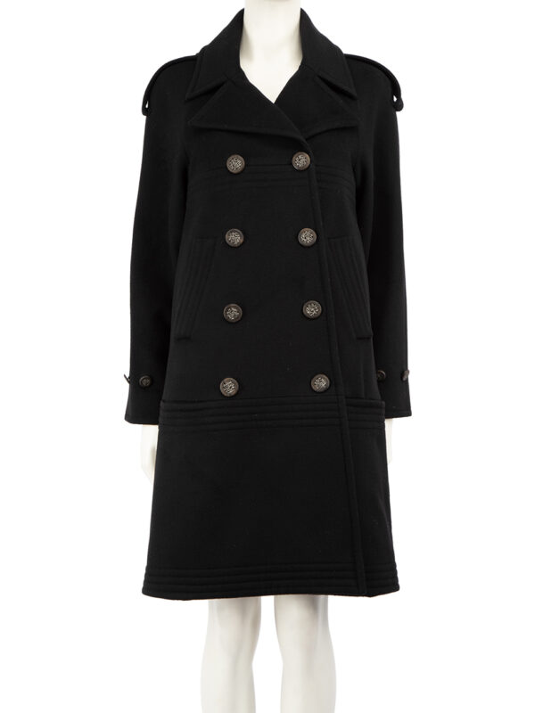 Chanel Black Wool Double Breasted Button Coat