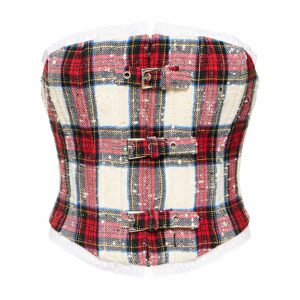 Checked Lurex Bustier W/ Buckles