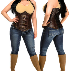 Chocolate Brown Faux Leather Underbust Steel Boned Corset