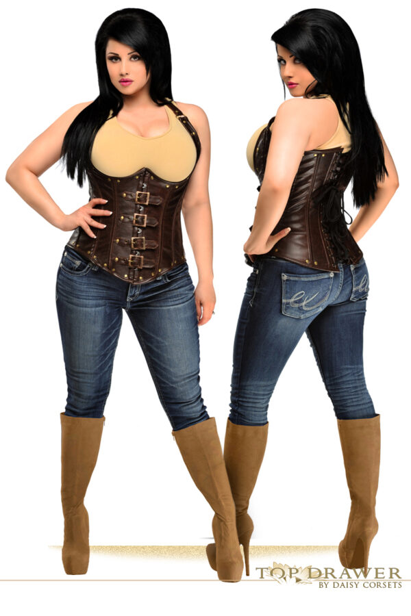 Chocolate Brown Faux Leather Underbust Steel Boned Corset