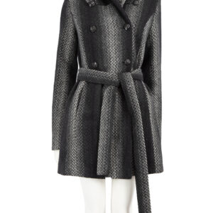 Christian Siriano Grey Wool Ombr� Stripe Belted Coat