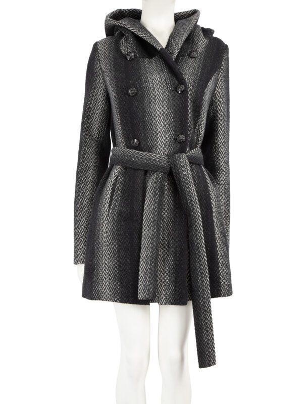 Christian Siriano Grey Wool Ombr� Stripe Belted Coat