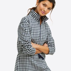 Cinch Waist Quarter-Zip in Navy Gingham