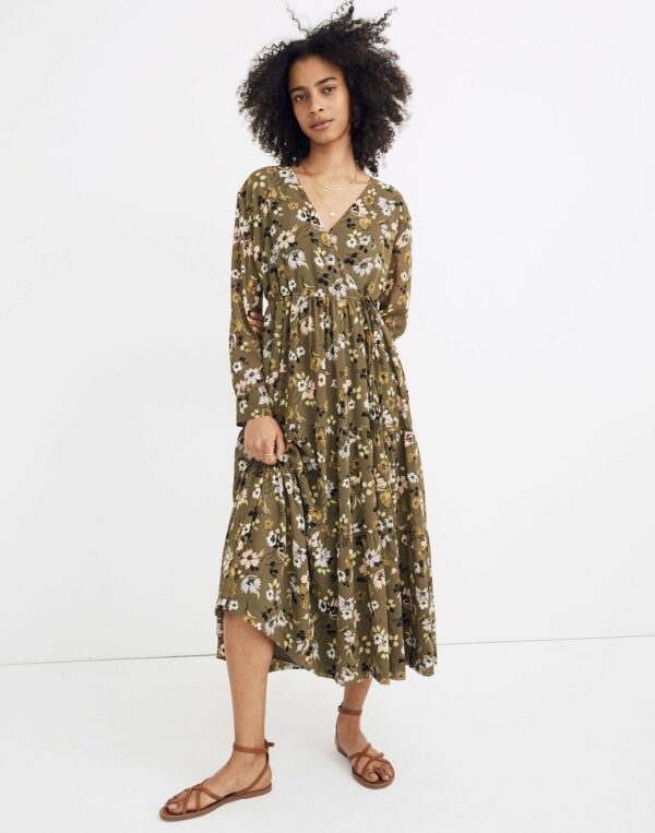 Cinch-Waist Tiered Midi Dress in Wildblooms