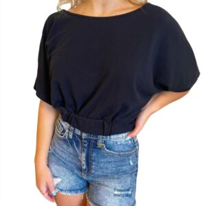 Cinched Waist Crop Top In Black