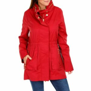 Cinched Waist Rain Jacket In Red