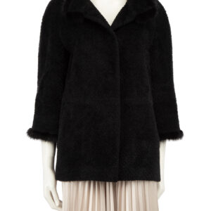 Cinzia Rocca Black Wool Mink Trim Coat