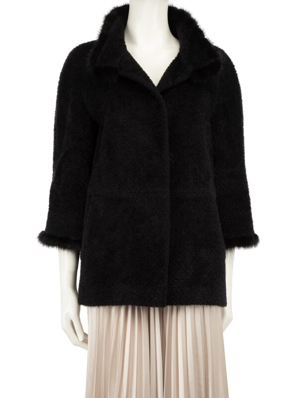 Cinzia Rocca Black Wool Mink Trim Coat