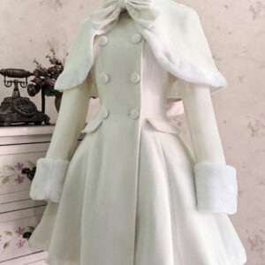 Classic Lolita Wool Coat Bow Double Breasted Furry Lolita Winter Overcoat