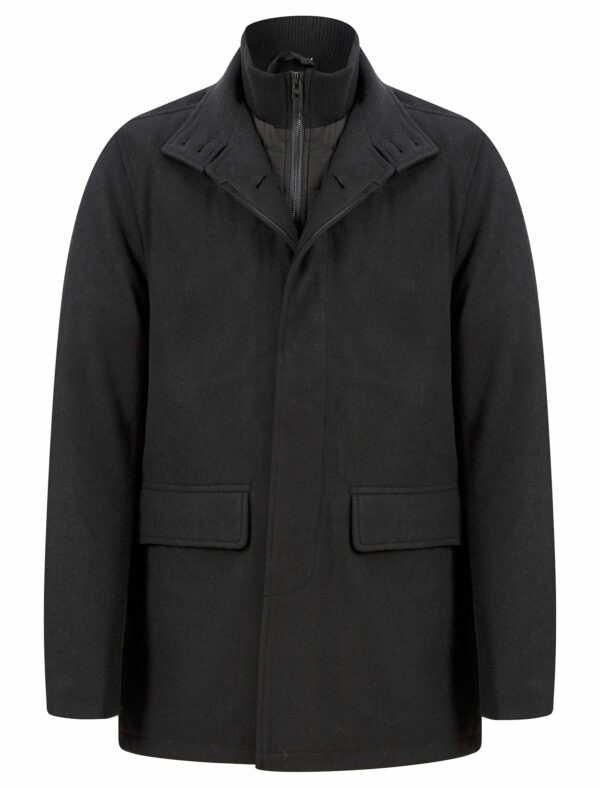 Coats / Jackets Indus Wool Look Funnel Neck Collar Tailored Coat with Quilted Mock Insert in Black / S - Tokyo Laundry