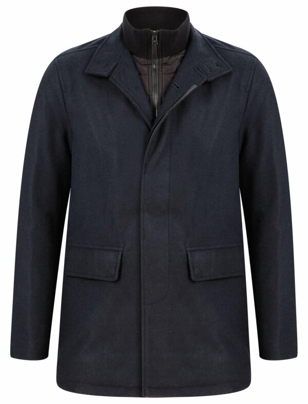 Coats / Jackets Indus Wool Look Funnel Neck Collar Tailored Coat with Quilted Mock Insert in Navy / L - Tokyo Laundry