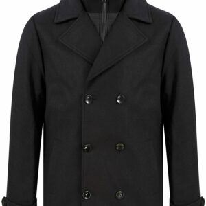 Coats / Jackets Zemu Double Breasted Wool Look Pea Coat with Quilted Mock Insert in Black / L - Tokyo Laundry