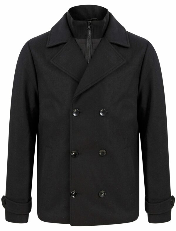 Coats / Jackets Zemu Double Breasted Wool Look Pea Coat with Quilted Mock Insert in Black / L - Tokyo Laundry