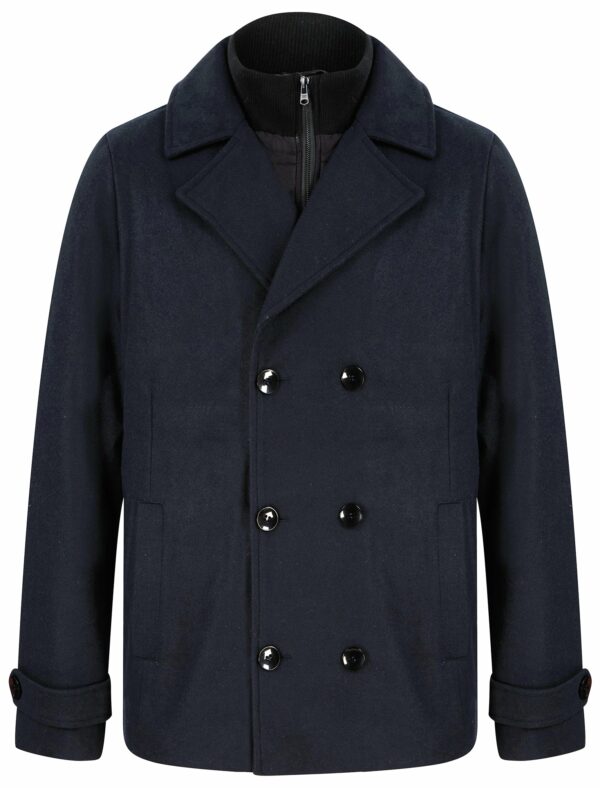 Coats / Jackets Zemu Double Breasted Wool Look Pea Coat with Quilted Mock Insert in Navy / M - Tokyo Laundry